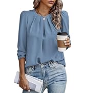 PRETTYGARDEN Women's Casual Shirts Fall Long Sleeve Round Neck Plain Pleated T-Shirts Trendy Loos...