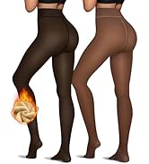 OEAK Womens 2 Pairs Fleece Lined Tights Leggings Sheer Fake Translucent Pantyhose Thermal High Wa...
