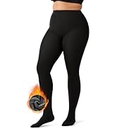 OEAK Womens Fleece Lined Tights Leggings Plus Size Thermal Warm Thick Opaque Tights Tummy Control...
