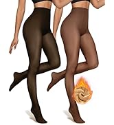 OEAK Womens 2 Pack Fleece Lined Tights Fake Translucent Pantyhose Thermal Opaque High Waisted Leg...