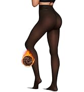 OEAK Womens Fleece Lined Tights Leggings Sheer Fake Translucent Tights Pantyhose Thermal High Wai...