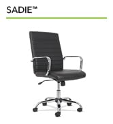 Sadie Executive Computer Chair- Fixed Arm for Office Desk, Black Leather with Chrome Accents
