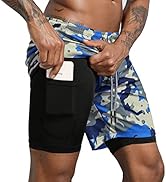 Leidowei Men's 2 in 1 Workout Running Shorts Lightweight Training Yoga Gym 7" Short with Zipper P...