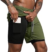 Leidowei Men's 2 in 1 Workout Running Shorts Lightweight Training Yoga Gym 7" Short with Zipper P...