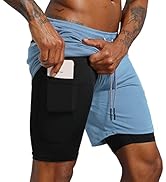 Leidowei Men's 2 in 1 Workout Running Shorts Lightweight Training Yoga Gym 7" Short with Zipper P...