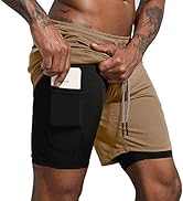 Leidowei Men's 2 in 1 Workout Running Shorts Lightweight Training Yoga Gym 7" Short with Zipper P...
