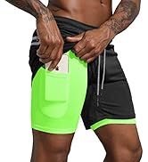 Leidowei Men's 2 in 1 Workout Running Shorts Lightweight Training Yoga Gym 7" Short with Zipper P...