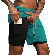 Leidowei Men's 2 in 1 Workout Running Shorts Lightweight Training Yoga Gym 7" Short with Zipper P...