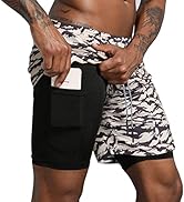 Leidowei Men's 2 in 1 Workout Running Shorts Lightweight Training Yoga Gym 7" Short with Zipper P...