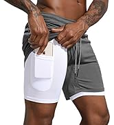 Leidowei Men's 2 in 1 Workout Running Shorts Lightweight Training Yoga Gym 7" Short with Zipper P...