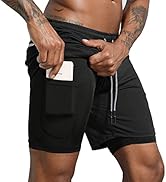 Leidowei Men's 2 in 1 Workout Running Shorts Lightweight Training Yoga Gym 7" Short with Zipper P...