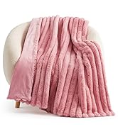 Hot Pink Striped Faux Fur Throw Blanket  for Couch, Cozy Warm Plush for Sofa Bedroom Living Room