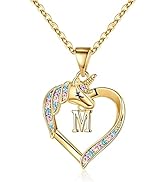 Hidepoo Unicorn Necklace Gifts for Girls, 14K Gold Plated Colorful CZ Heart Unicorn Necklace Girl...