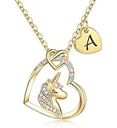 Hidepoo Unicorn Necklace Gifts for Girls, 14K Gold/Rose Gold/White Gold Plated Colorful CZ Heart ...