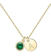 Hidepoo Initial Birthstone Necklace for Women Girls Gifts, 14K Gold Plated Disc Initial Necklace ...