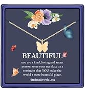 Hidepoo Initial Butterfly Necklace for Girls Gifts, 14K Gold/Silver/Rose Gold Filled Dainty Butte...