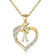 Hidepoo Unicorn Necklace Gifts for Girls, 14K Gold Plated Colorful CZ Heart Unicorn Necklace Girl...