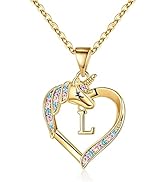 Hidepoo Unicorn Necklace Gifts for Girls, 14K Gold Plated Colorful CZ Heart Unicorn Necklace Girl...
