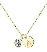 Hidepoo Initial Birthstone Necklace for Women Girls Gifts, 14K Gold Plated Disc Initial Necklace ...