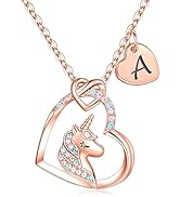 Hidepoo Unicorn Necklace Gifts for Girls, 14K Gold/Rose Gold/White Gold Plated Colorful CZ Heart ...