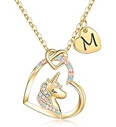 Hidepoo Unicorn Necklace Gifts for Girls, 14K Gold/Rose Gold/White Gold Plated Colorful CZ Heart ...
