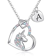 Hidepoo Unicorn Necklace Gifts for Girls, 14K Gold/Rose Gold/White Gold Plated Colorful CZ Heart ...