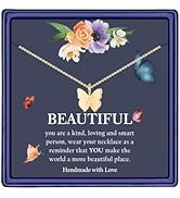 Hidepoo Initial Butterfly Necklace for Girls Gifts, 14K Gold/Silver/Rose Gold Filled Dainty Butte...