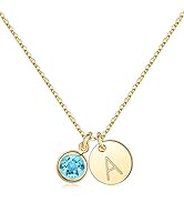 Hidepoo Initial Birthstone Necklace for Women Girls Gifts, 14K Gold Plated Disc Initial Necklace ...