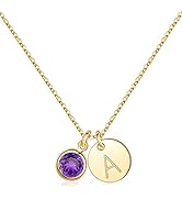 Hidepoo Initial Birthstone Necklace for Women Girls Gifts, 14K Gold Plated Disc Initial Necklace ...