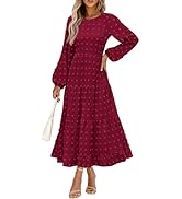 PRETTYGARDEN Women's Fall Elegant Long Sleeve Maxi Dress Swiss Dot A Line Flowy Casual Holiday Pa...
