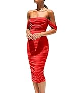PRETTYGARDEN Women's Summer Off The Shoulder Ruched Bodycon Dresses Sleeveless Fitted Party Club ...