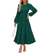 PRETTYGARDEN Women's Fall Elegant Long Sleeve Maxi Dress Swiss Dot A Line Flowy Casual Holiday Pa...