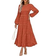 PRETTYGARDEN Women's Fall Elegant Long Sleeve Maxi Dress Swiss Dot A Line Flowy Casual Holiday Pa...