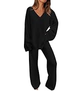 PRETTYGARDEN Women's 2 Piece Pullover Sweater Set Oversized V Neck Tops Wide Leg Long Pants Track...