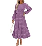 PRETTYGARDEN Women's Fall Elegant Long Sleeve Maxi Dress Swiss Dot A Line Flowy Casual Holiday Pa...