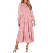 PRETTYGARDEN Women's Fall Midi Dress Long Sleeve Floral Smocked Elegant Wedding Guest Long Flowy ...