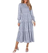 PRETTYGARDEN Women's Fall Midi Dress Long Sleeve Floral Smocked Elegant Wedding Guest Long Flowy ...
