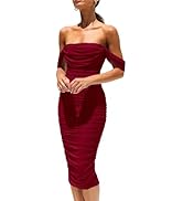 PRETTYGARDEN Women's Summer Off The Shoulder Ruched Bodycon Dresses Sleeveless Fitted Party Club ...