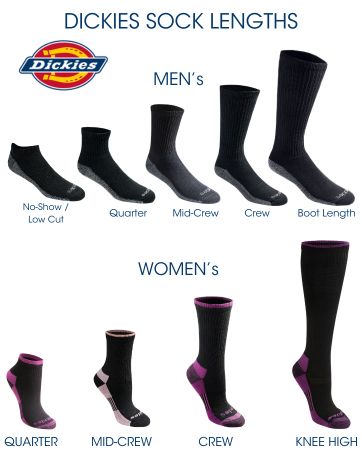 dickies socks length infographic men's and women's