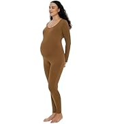 POSHDIVAH Women's Maternity Bodysuit Scoop Neck Long Sleeve Stretchy Jumpsuit Pregnancy Shapewear...