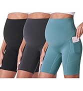 POSHDIVAH 3 Pack Maternity Biker Shorts Over The Belly Summer Comfy Pregnancy Yoga Active Workout...