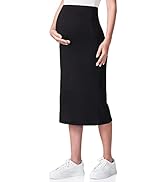 POSHDIVAH Women's Maternity Skirt Over The Belly Midi High Waisted Solid Stretchy Pregnancy Penci...