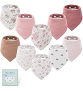 Yoofoss Muslin Baby Bibs 10 Pack Bandana Bibs 100% Cotton 6-Layer Soft Absorbent Drool Bibs for B...