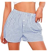 PRETTYGARDEN Womens Boxer Shorts 2025 Summer Casual Lounge Sleep Gingham Pajama Y2K Plaid Short P...