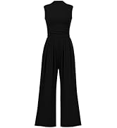 Pretty Garden Womens Summer One Piece Sleeveless Mock Neck Wide Leg Pants Rompers With Pockets