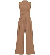 Pretty Garden Womens Summer One Piece Sleeveless Mock Neck Wide Leg Pants Rompers With Pockets