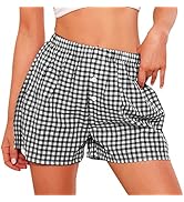 PRETTYGARDEN Womens Boxer Shorts 2025 Summer Casual Lounge Sleep Gingham Pajama Y2K Plaid Short P...