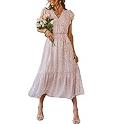 PRETTYGARDEN Women's 2023 Floral Boho Dress Wrap V Neck Short Sleeve Belted Ruffle Hem A-Line Flo...