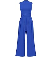 Pretty Garden Womens Summer One Piece Sleeveless Mock Neck Wide Leg Pants Rompers With Pockets