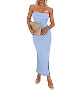 PRETTYGARDEN Women's Summer Bodycon Maxi Tube Dress Ribbed Strapless Side Slit Long Going Out Cas...